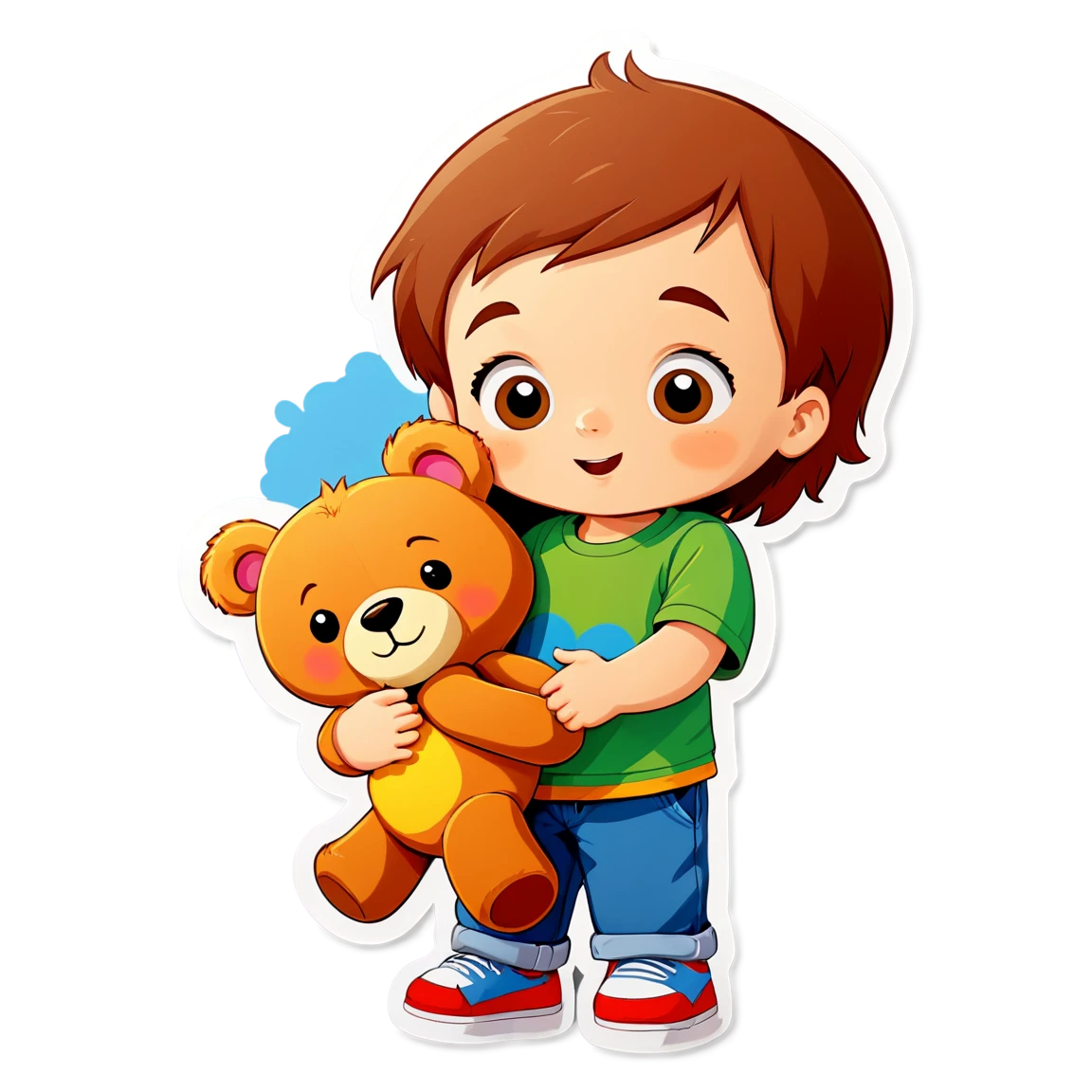 Kid with teddy bear, kid sticker, child sticker