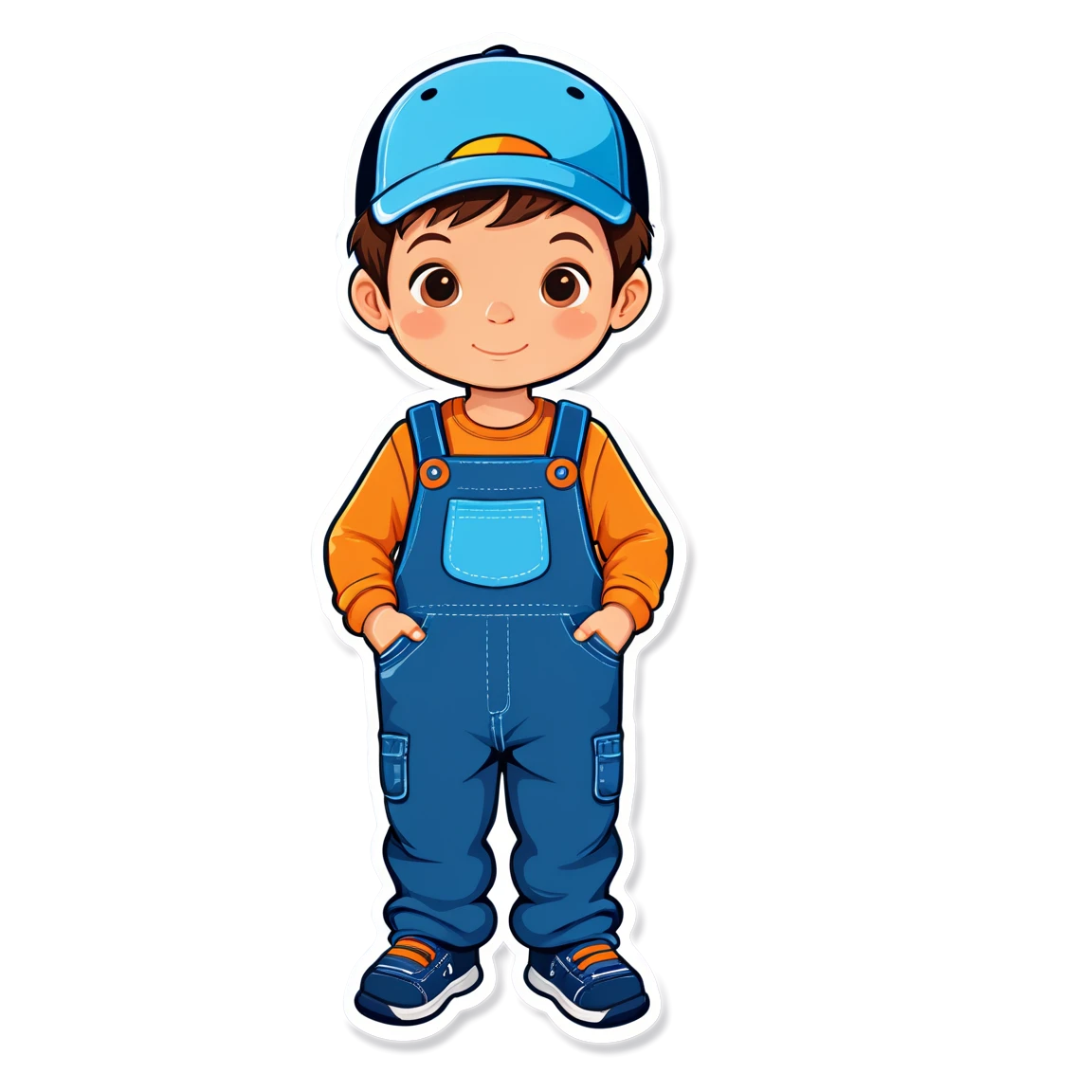 Kid wearing overalls, kid sticker, child sticker