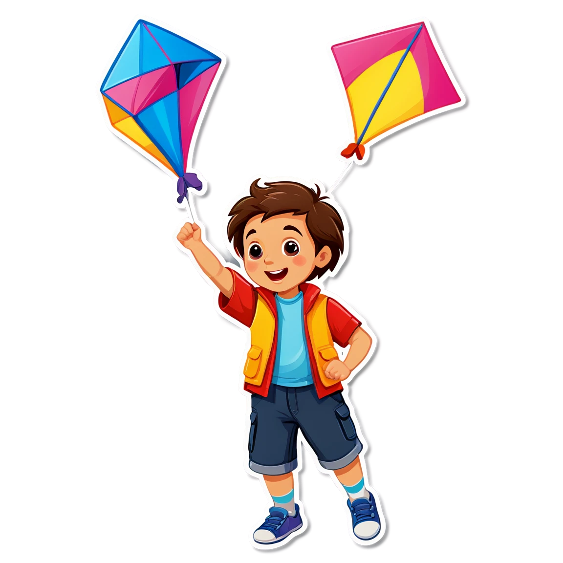 Kid flying a kite, kid sticker, child sticker