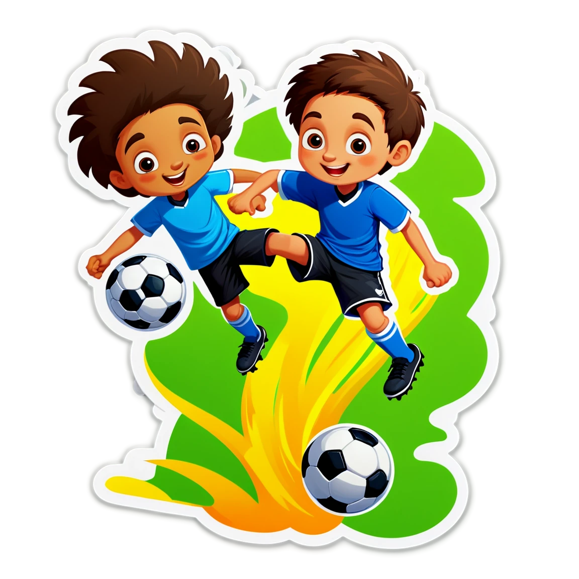 Kids sticker playing soccer