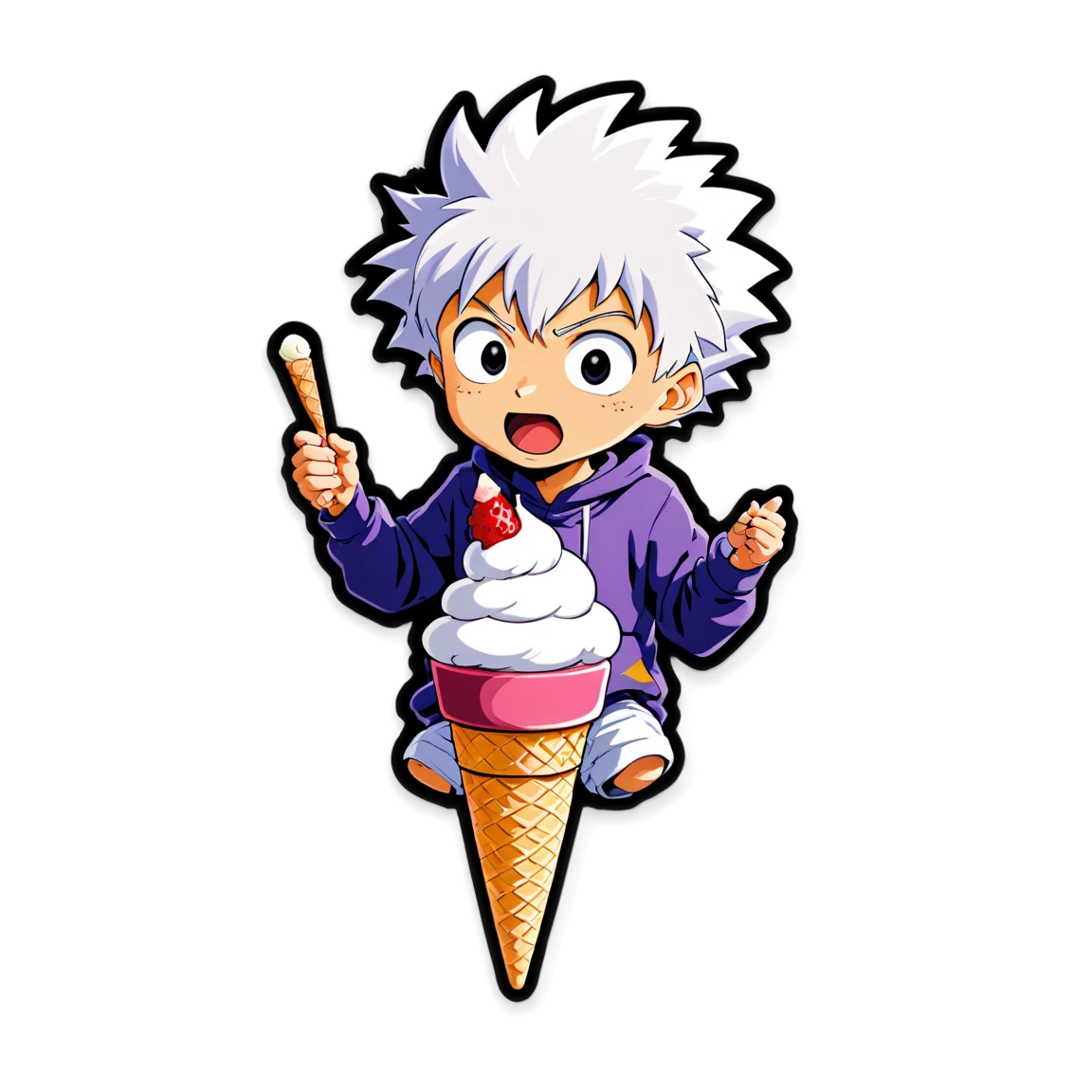 Killua holding a skateboard, anime sticker, Killua sticker