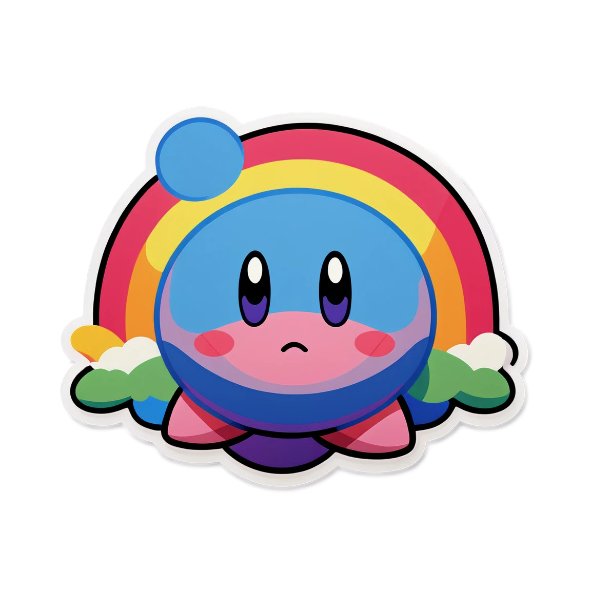 Kirby with rainbow, Kirby sticker, cute sticker