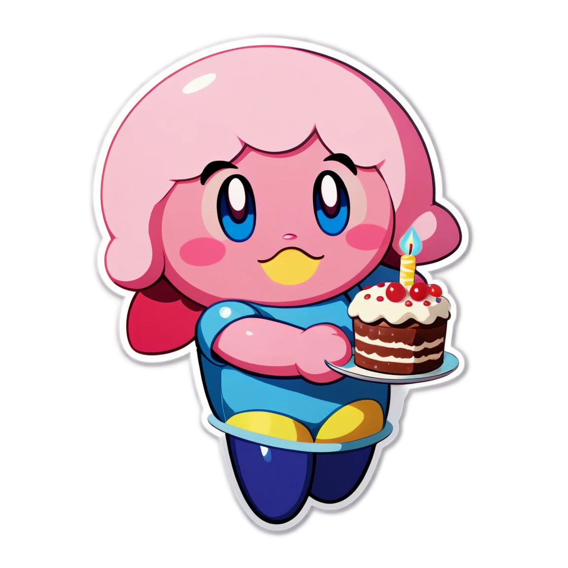 Kirby holding cake, Kirby sticker, cute sticker