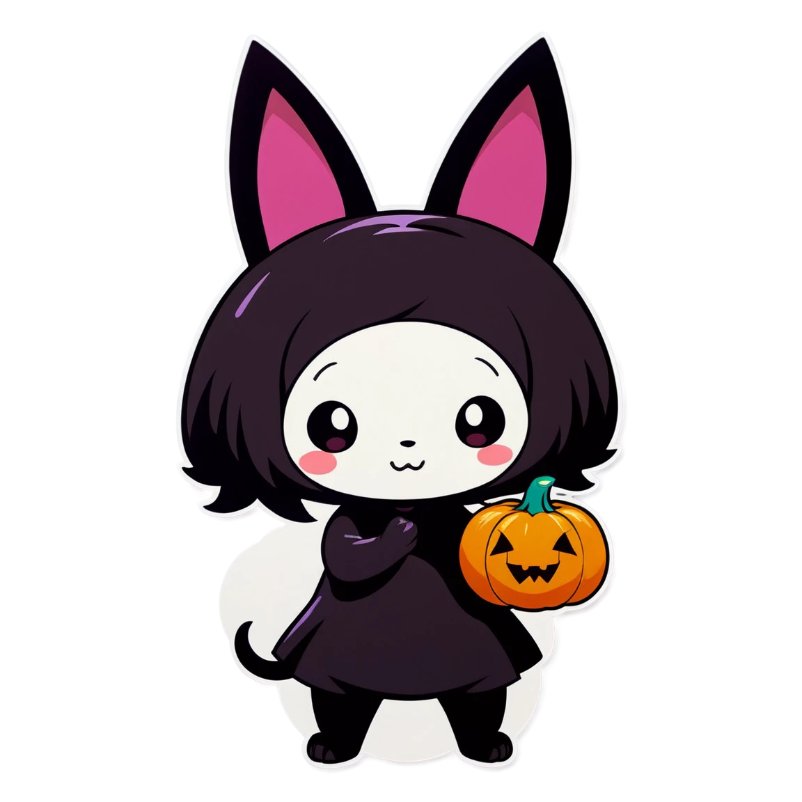 Kuromi holding a pumpkin