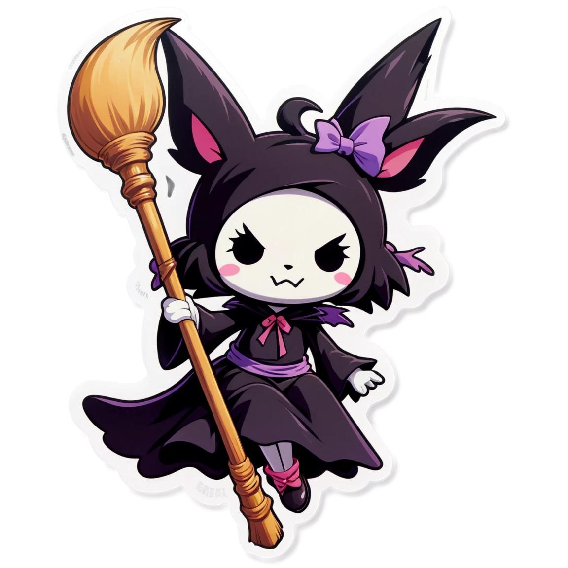 Kuromi riding a broomstick