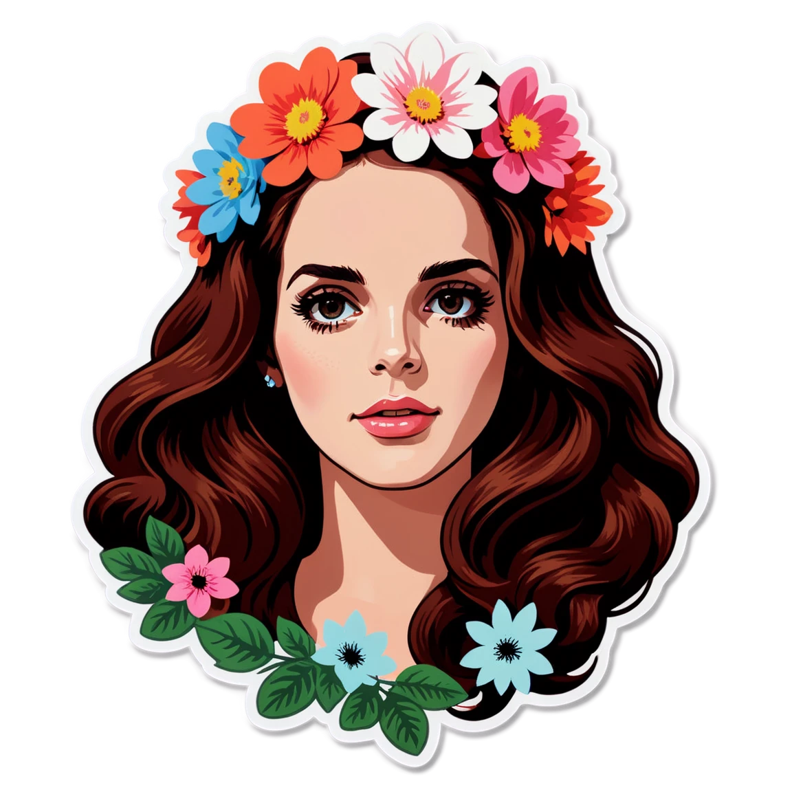 Lana Del Rey with flower crown, musician sticker, Lana Del Rey sticker