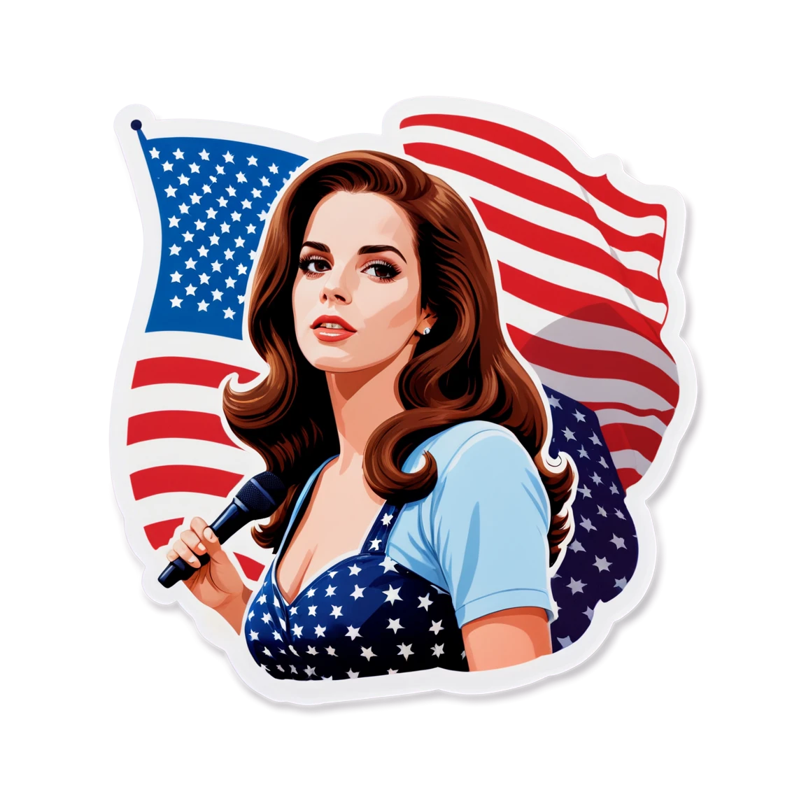 Lana Del Rey with American flag, musician sticker, Lana Del Rey sticker