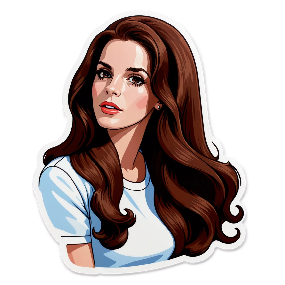 Lana Del Rey with long brown hair, musician sticker, Lana Del Rey sticker