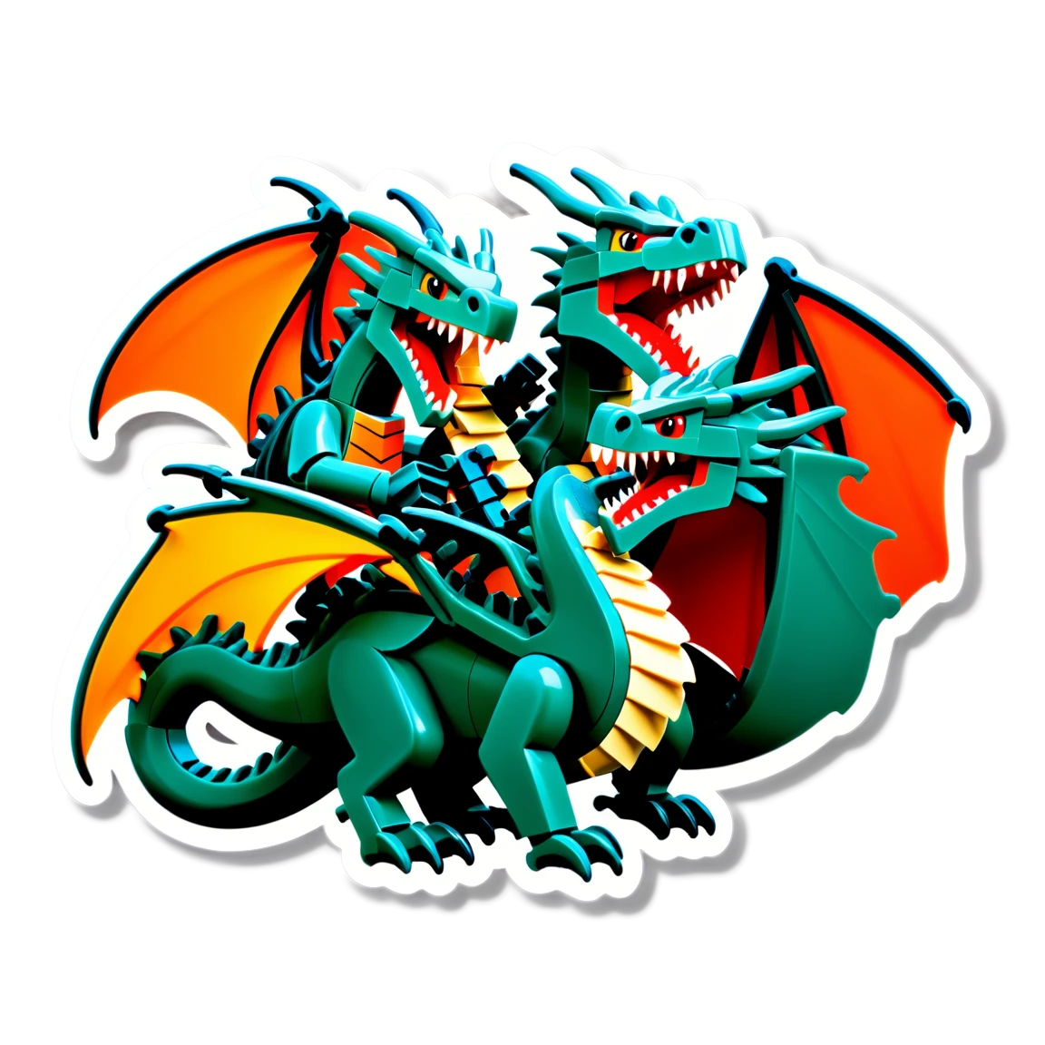 Lego dragon, three-headed dragon, colored Lego sticker