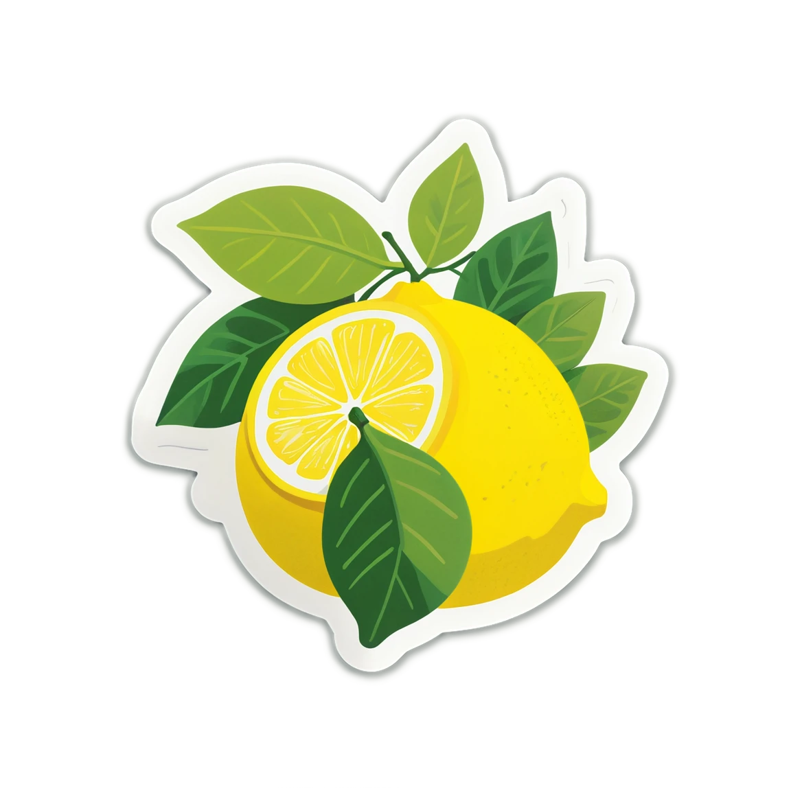 Lemon with leaves, lemon sticker