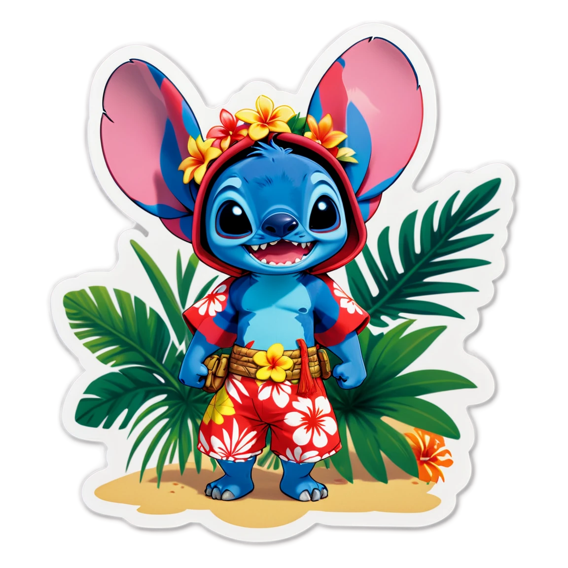 Lilo and Stitch sticker wearing tropical clothes