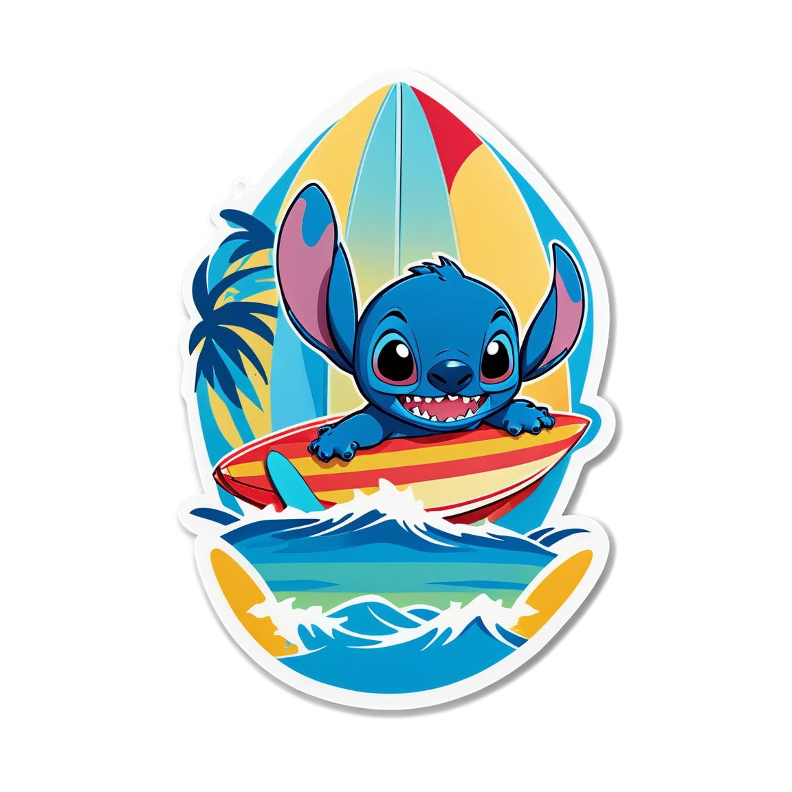 Lilo and Stitch sticker with surfboards