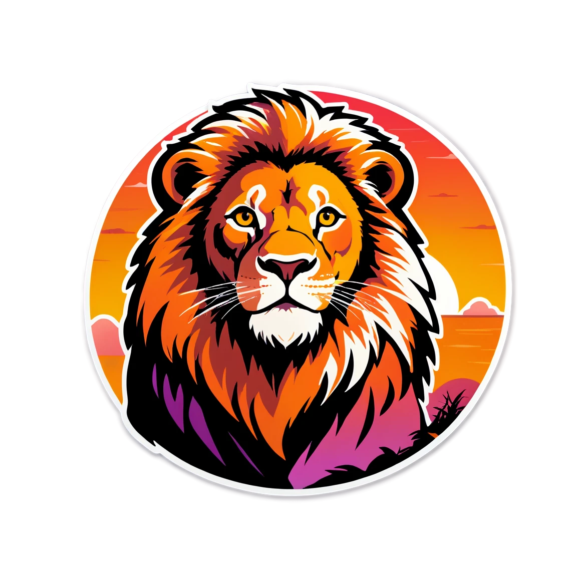 Lion with a sunset, lion sticker