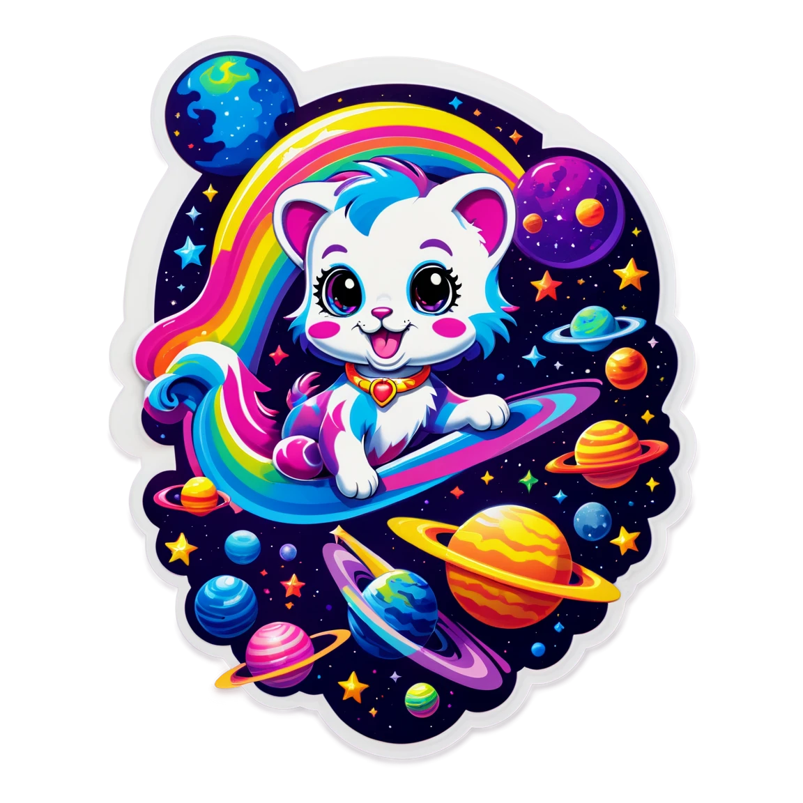 Lisa Frank in a cosmic space scene