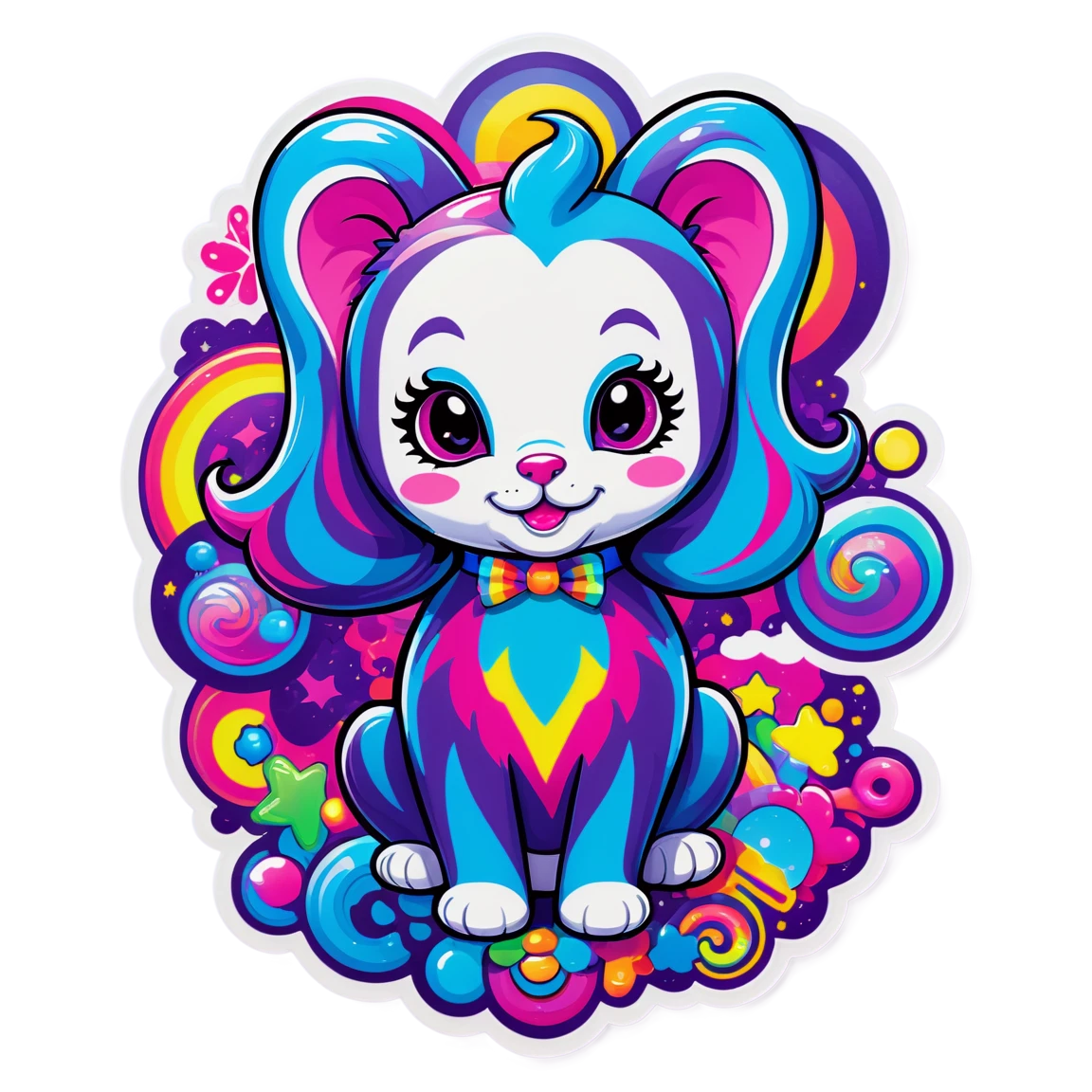 Lisa Frank surrounded by psychedelic patterns