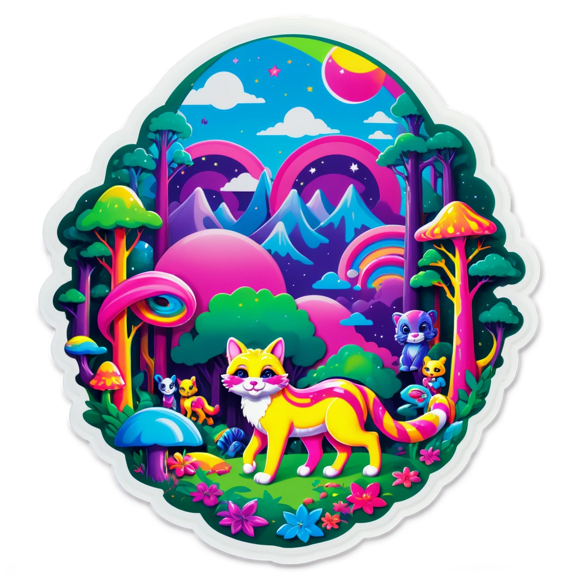 Lisa Frank in a fantasy forest