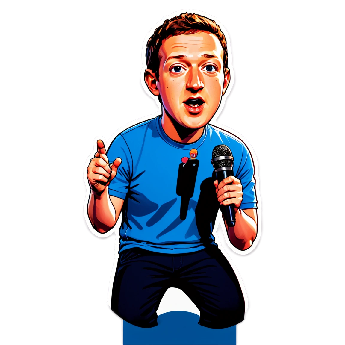 Mark Zuckerberg with microphone, tech leader sticker, Mark Zuckerberg sticker