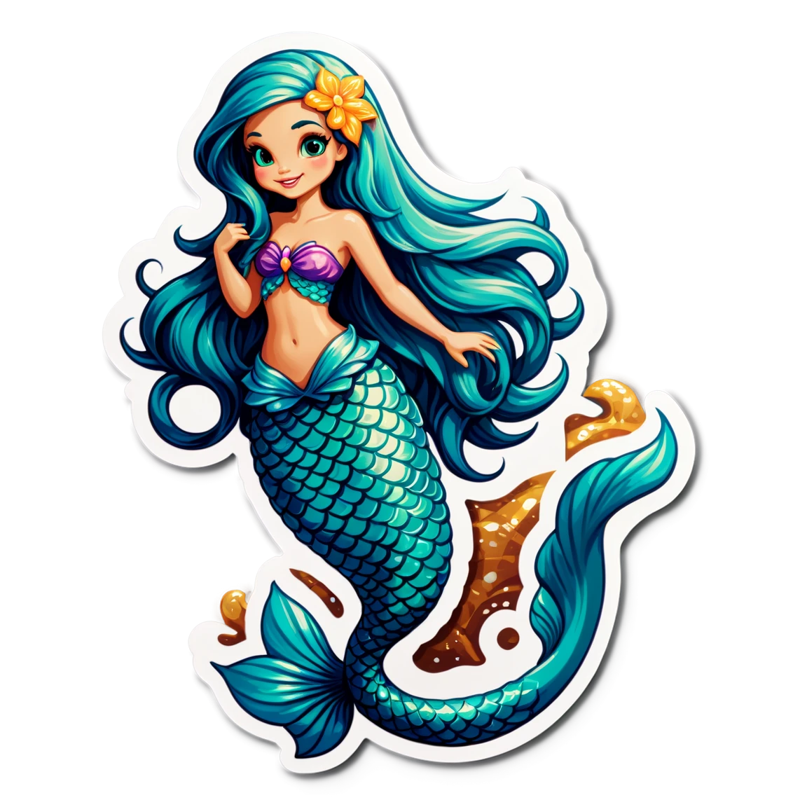 Mermaid with long hair, mermaid sticker