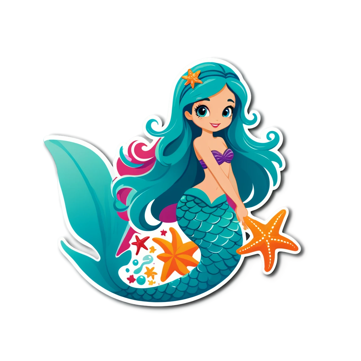 Mermaid with starfish, mermaid sticker