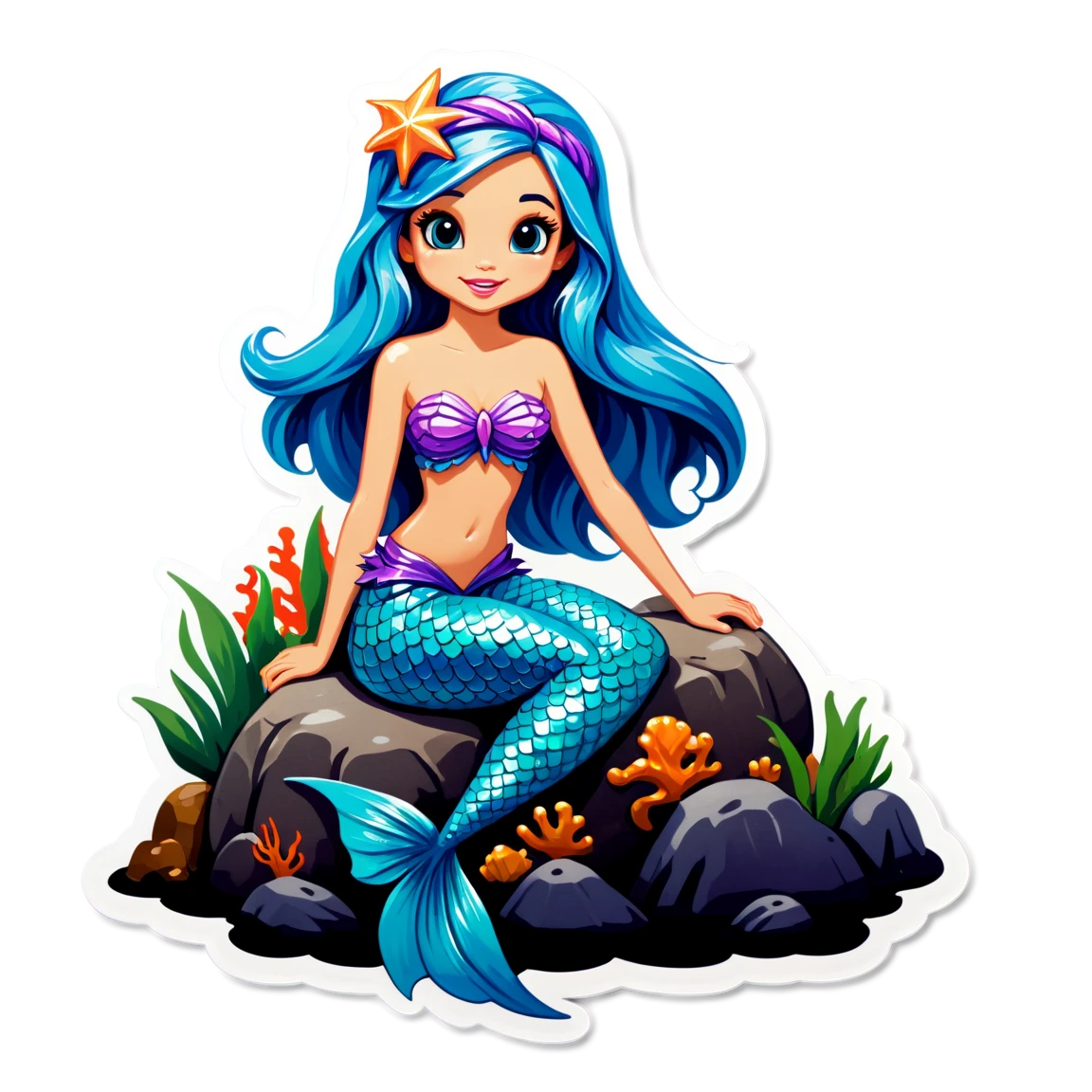 Mermaid sitting on a rock, mermaid sticker