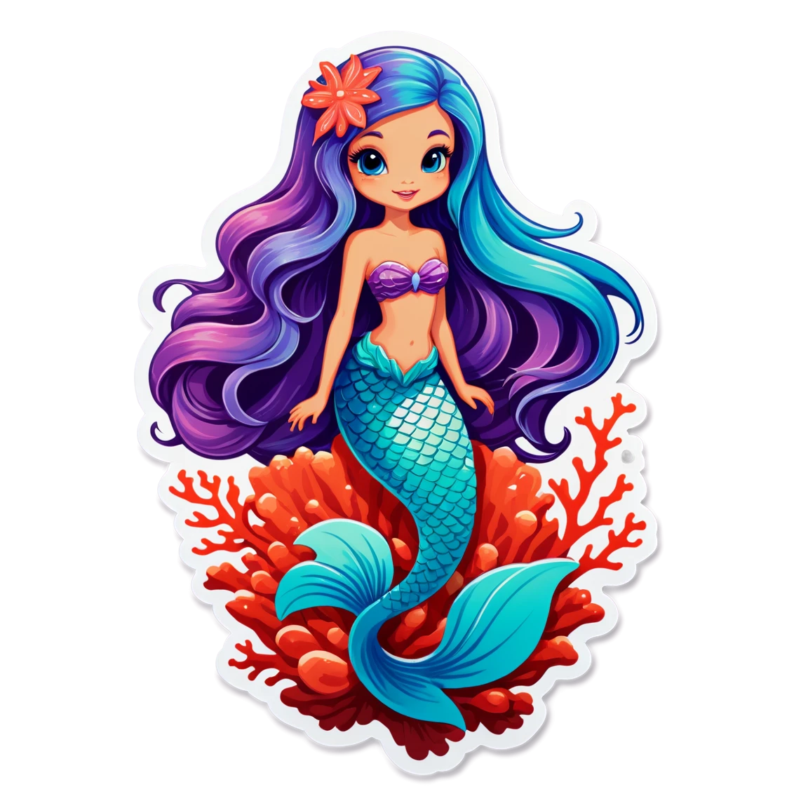 Mermaid with coral, mermaid sticker