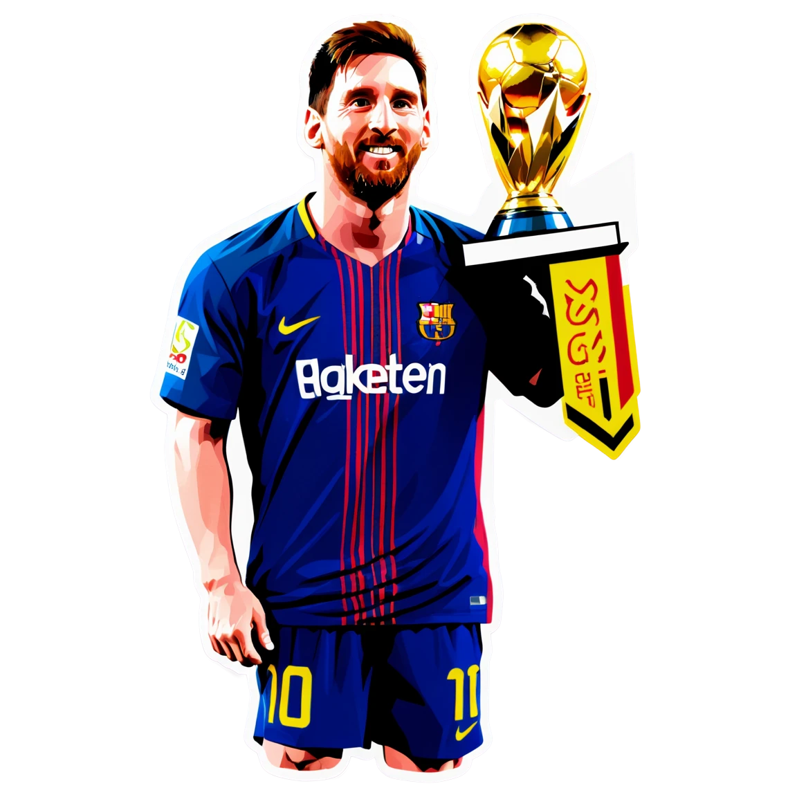 Messi with a trophy, football player sticker, Messi sticker