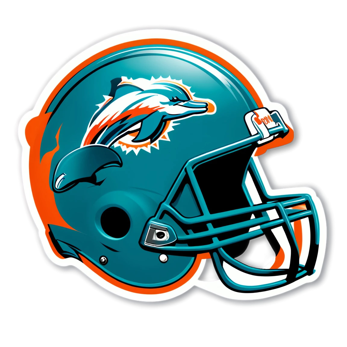 Miami Dolphins wearing a helmet, football sticker, Miami Dolphins sticker