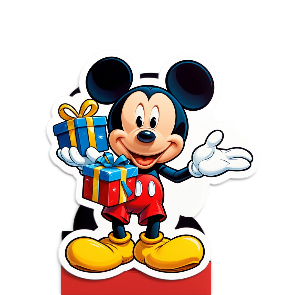 Mickey Mouse with a gift, Mickey Mouse sticker