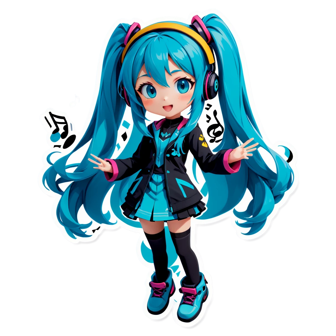 Miku with music notes, singer sticker, Miku sticker