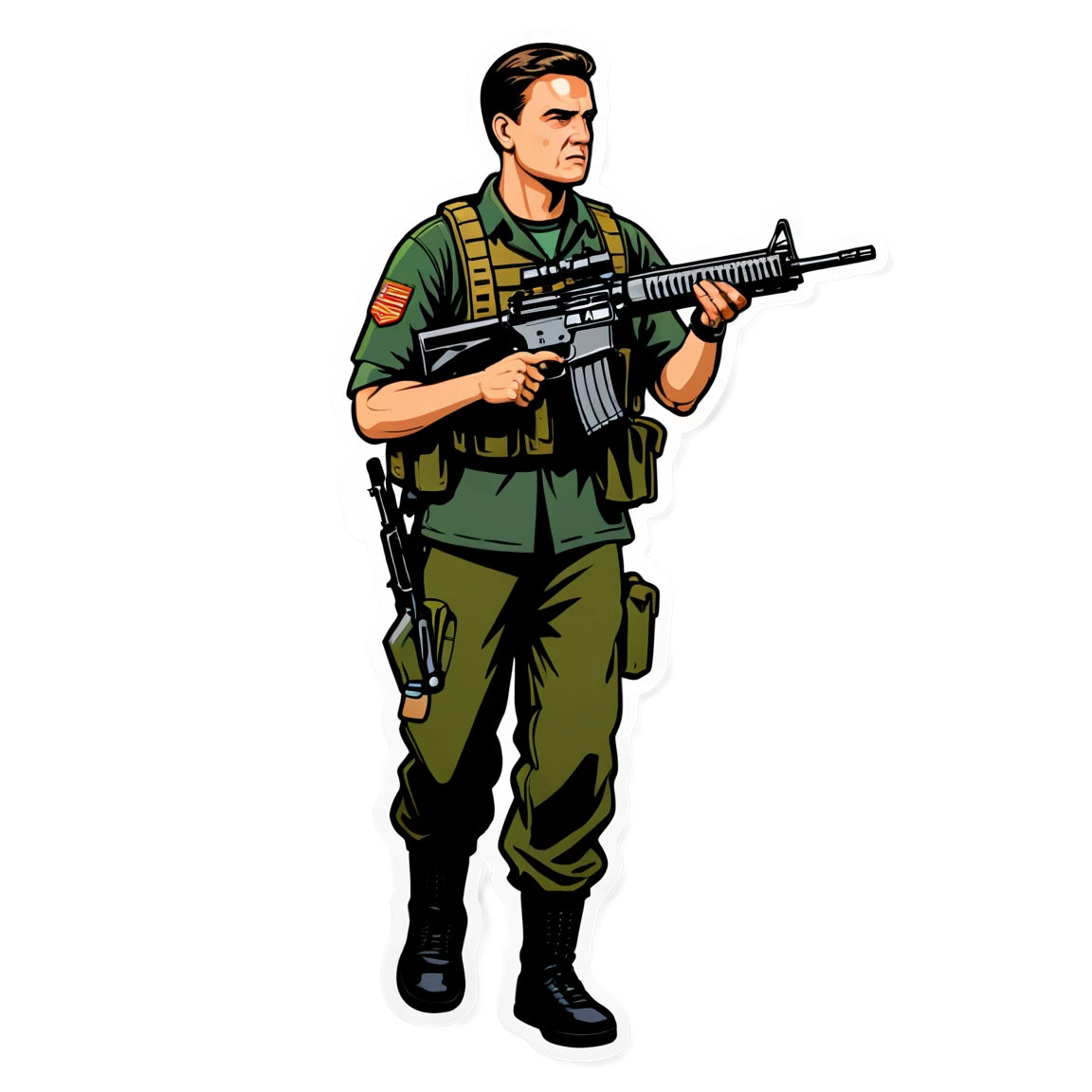 Military sticker carrying a rifle, military sticker