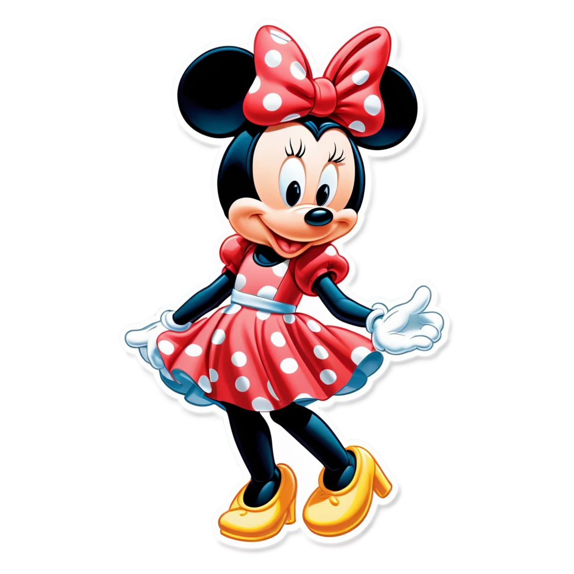 Minnie Mouse in polka-dotted dress, Minnie Mouse sticker