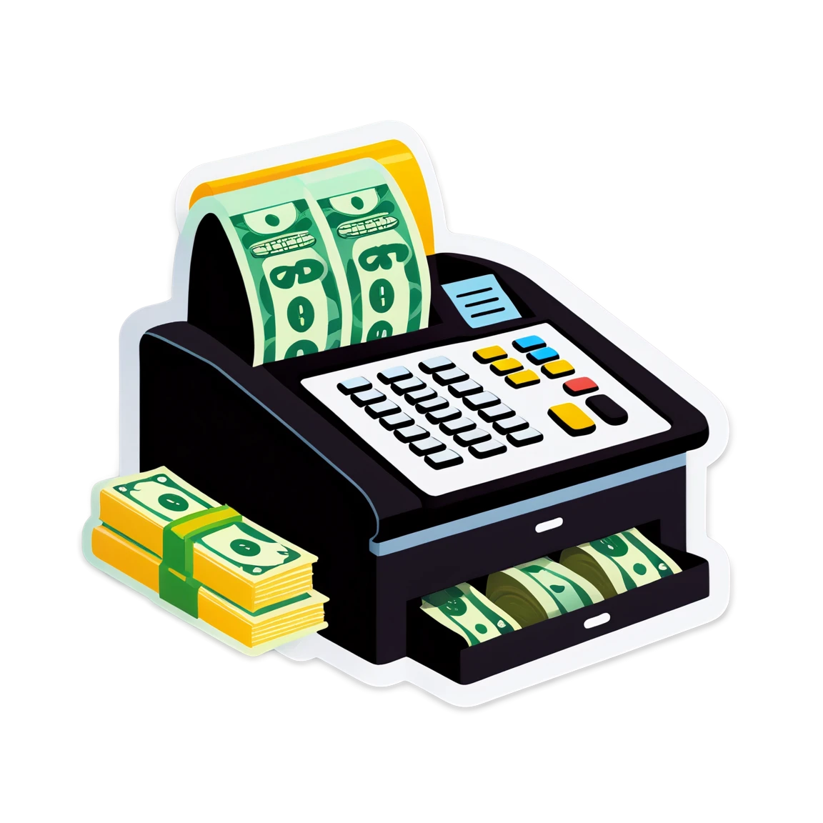 Money with a cash register, money sticker