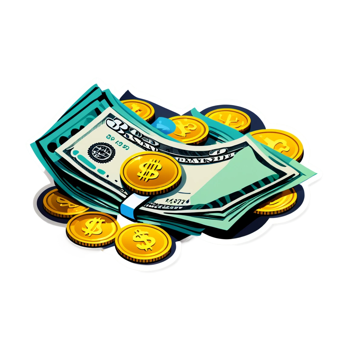 Money with coins, money sticker