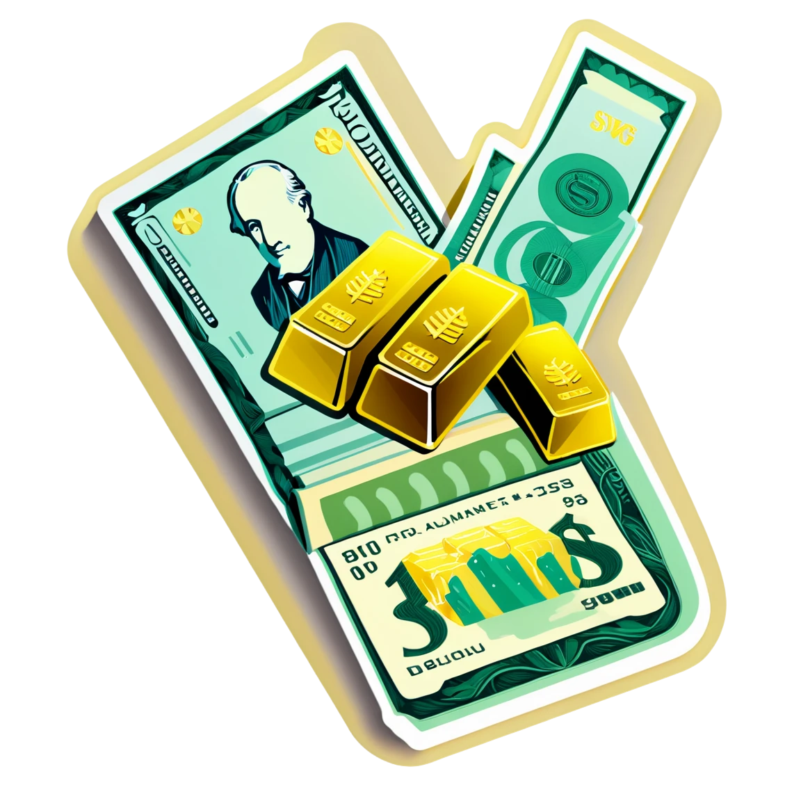 Money with gold bars, money sticker