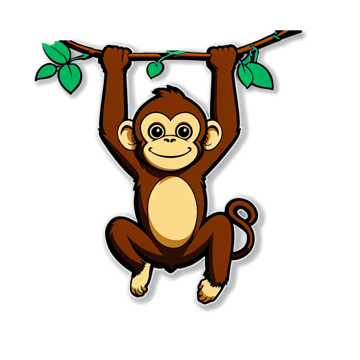 Monkey sticker swinging on vines