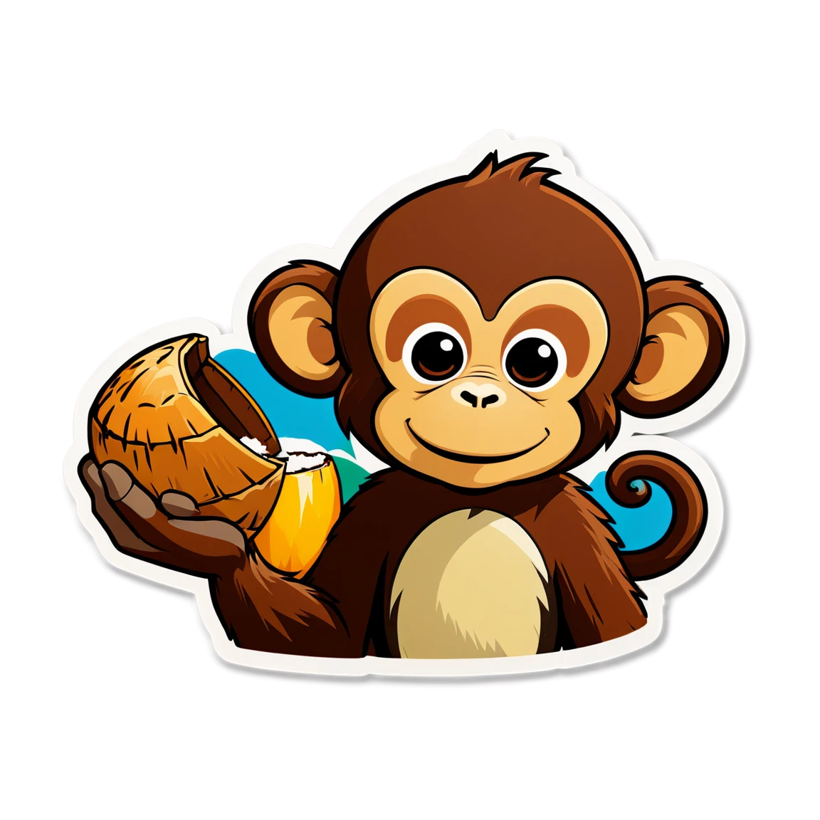 Monkey sticker holding a coconut