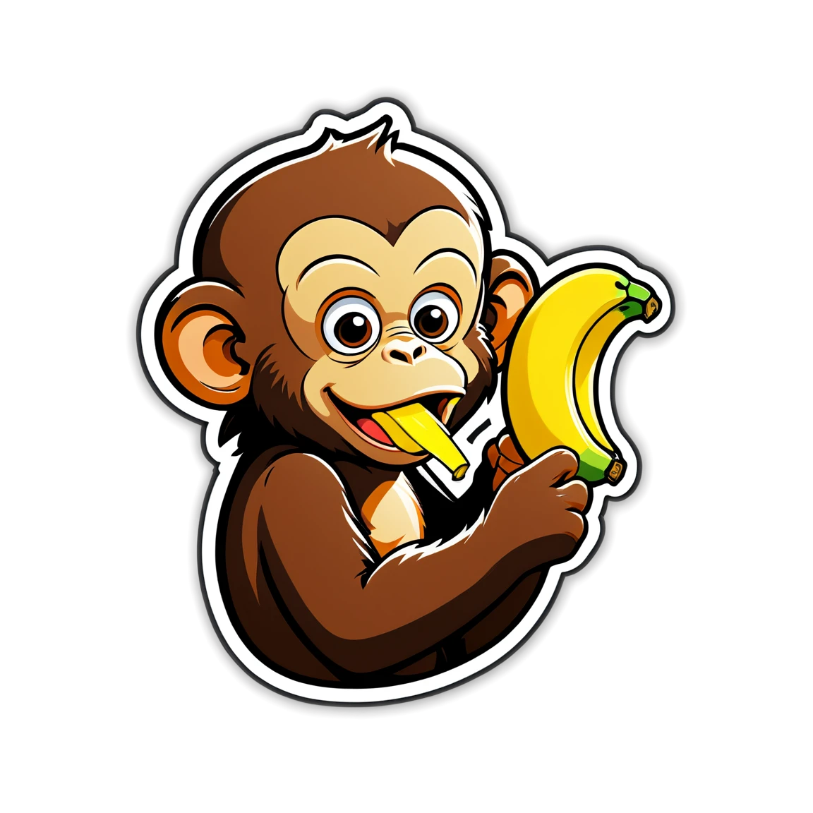 Monkey sticker eating a banana