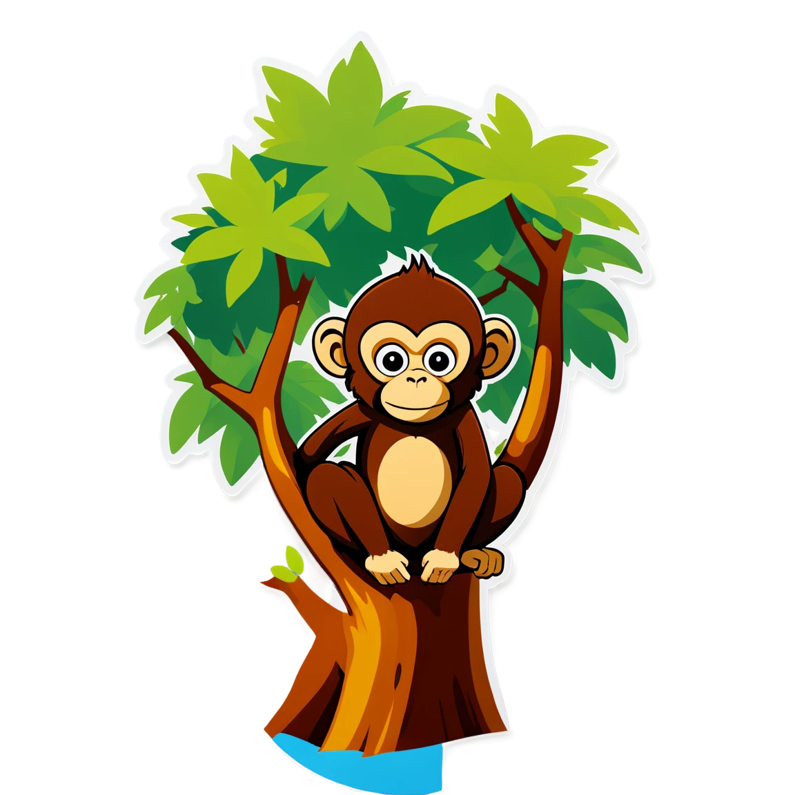 Monkey sticker sitting on a tree