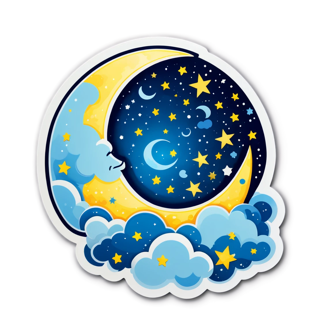 Moon with stars, celestial sticker, moon sticker