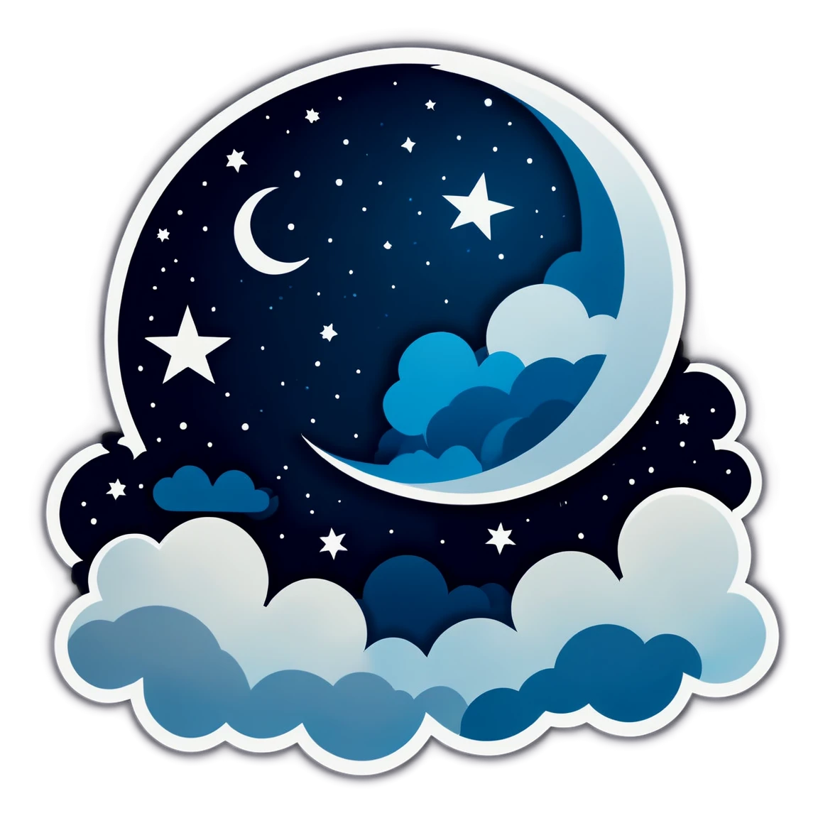 Moonlit night with clouds, celestial sticker, moon sticker