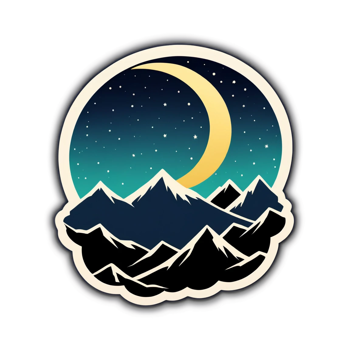 Crescent moon over mountains, celestial sticker, moon sticker