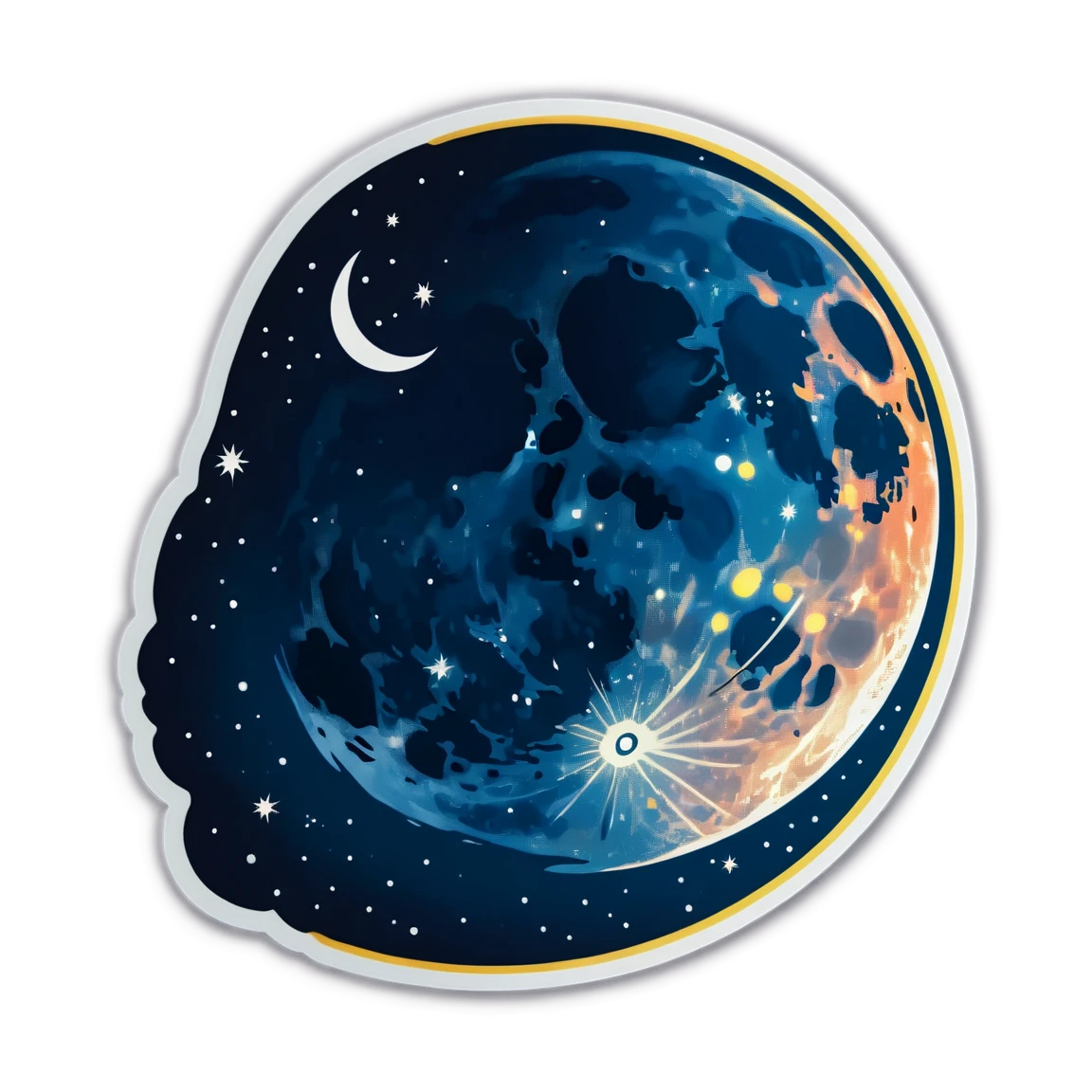 Half moon in a dark sky, celestial sticker, moon sticker