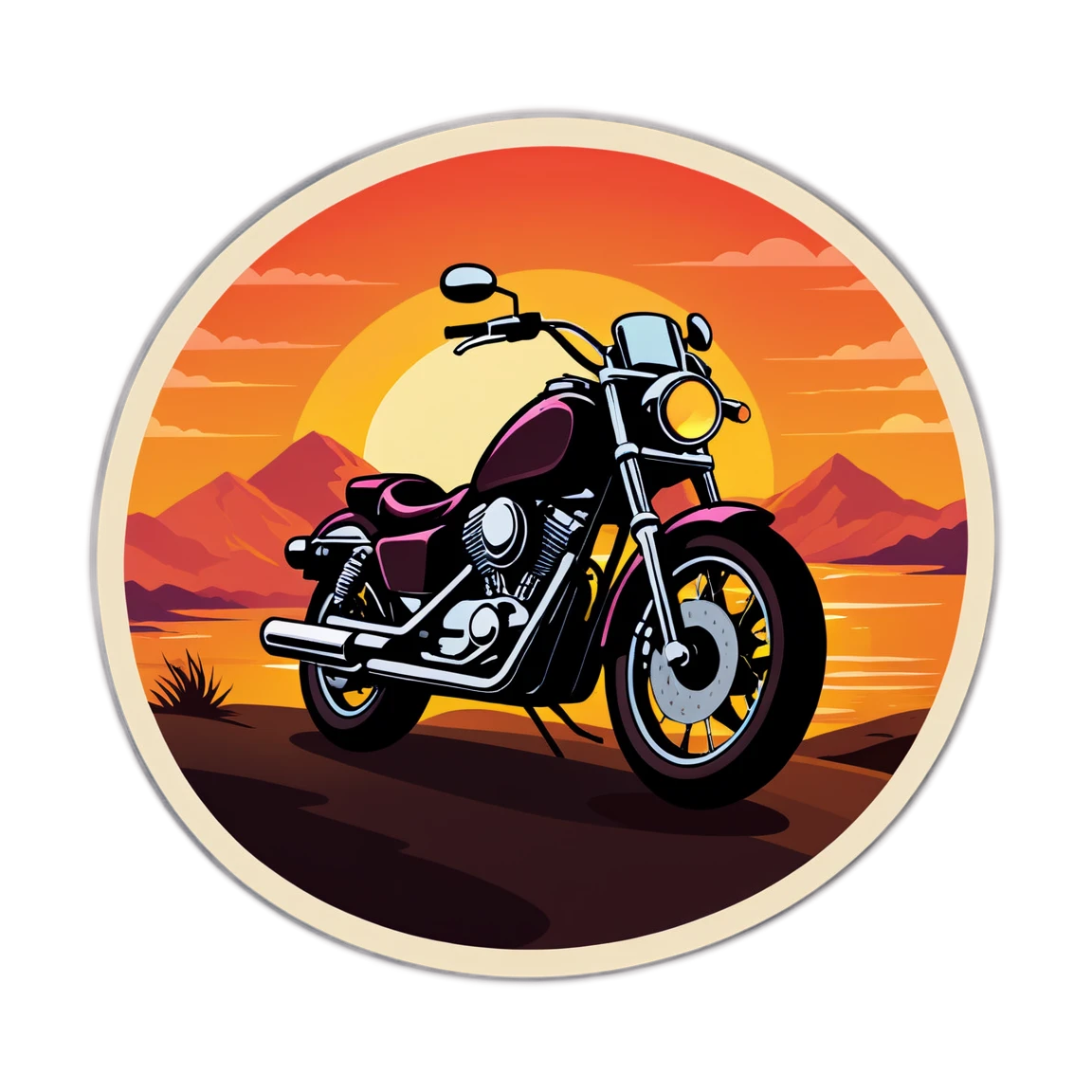 Motorcycle sticker with a sunset background