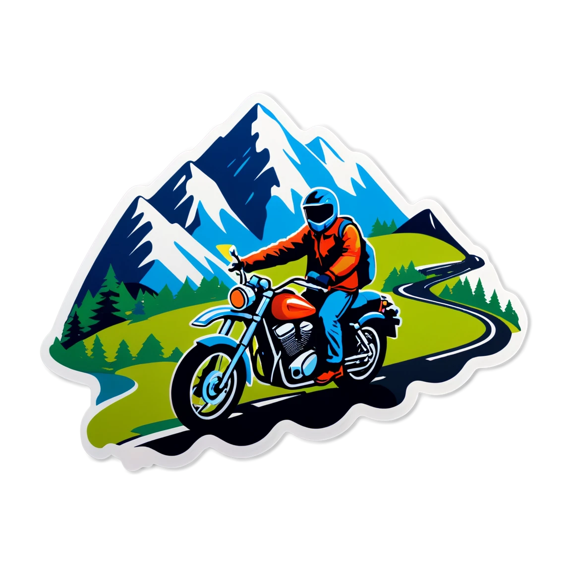 Motorcycle sticker on mountain road