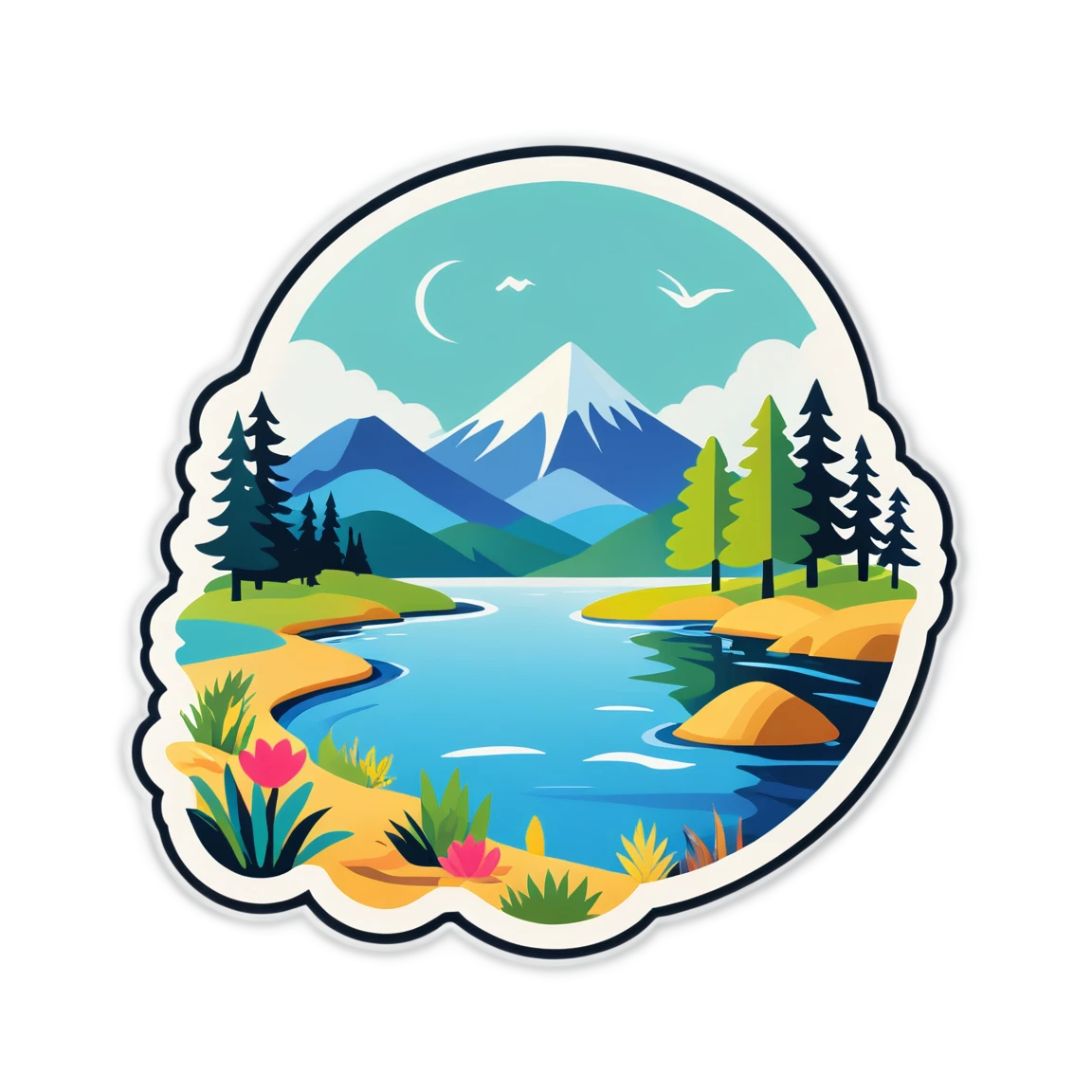 Nature sticker with lake