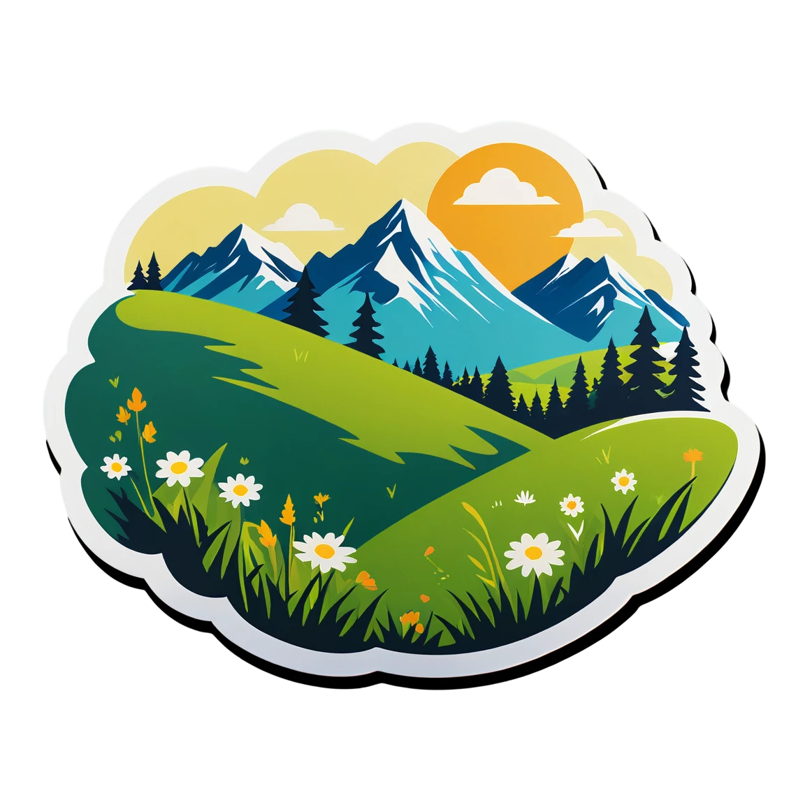 Nature sticker with meadow