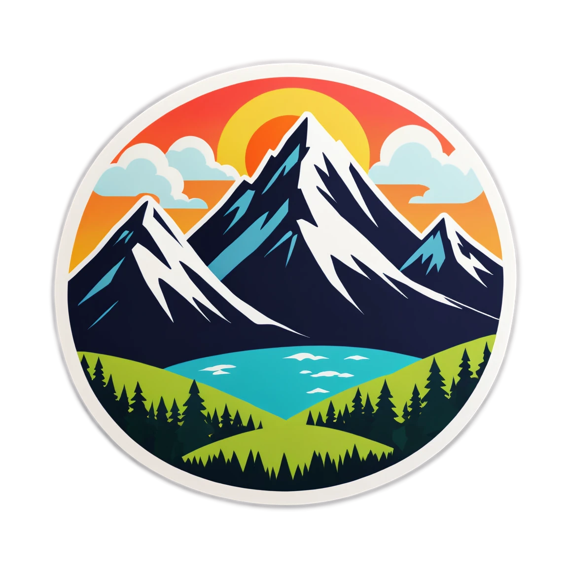 Nature sticker with mountains