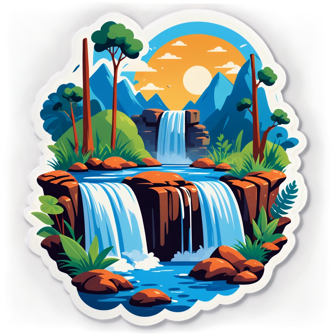 Nature sticker with waterfall