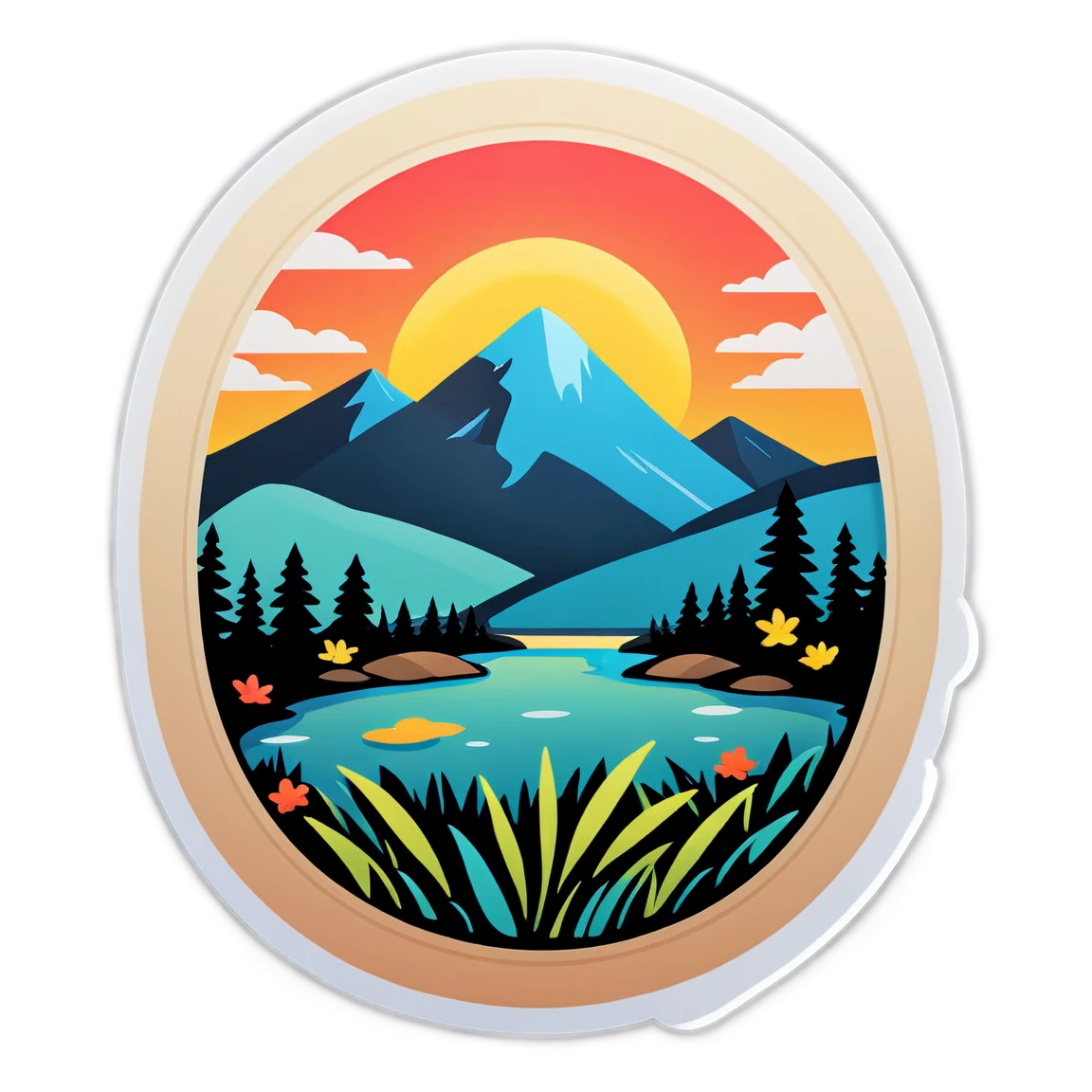 Nature sticker with sunrise