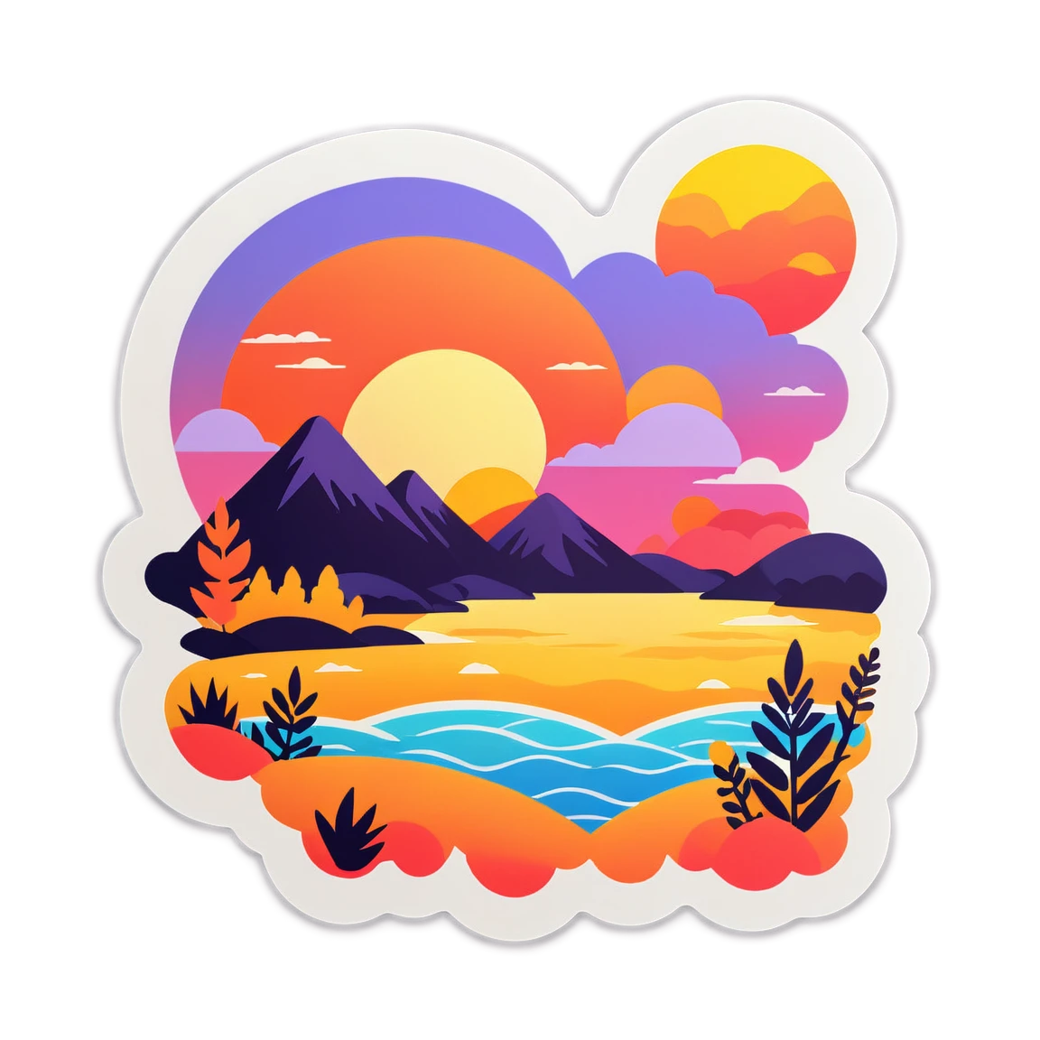 Nature sticker with sunset